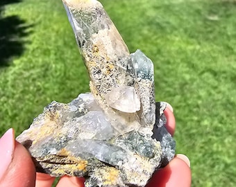 Quartz with Green Prasem Crystal – Rare Natural Healing Mineral Specimen, Raw Stone 57.8g