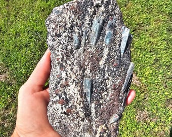 Rare Tourmaline Blue Kyanite Garnet Crystal in Mica Matrix Natural Gemstone from Kola Peninsula - Raw Healing Stone, Chakra Mineral Specimen