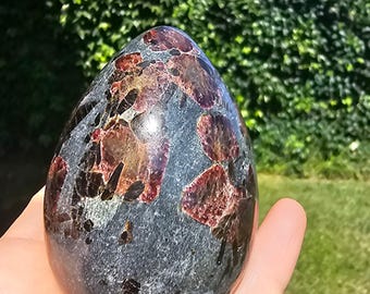 Polished Garnet Crystal Egg in Mica, Natural Red Gemstone, Mineral Specimen, Collector Gift