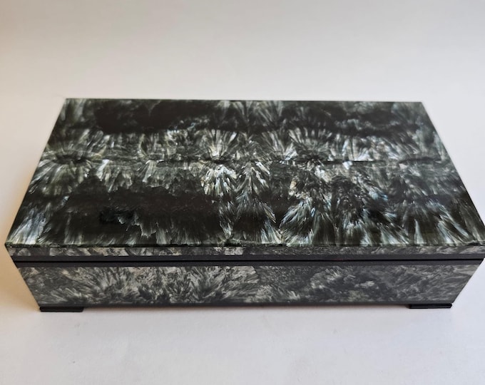 Seraphinite Jewelry Box Hinged Handmade in Russia Household Gift Gemstone Gift for a Friend Housewarming Gift