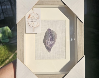 8x10 in Amethyst Crystal Shadow Box – Framed Amethyst Cluster, Natural Quartz Display, Crystal Home Decor, Mineral Wall Art