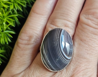 Agate Sterling Silver Ring Size 7 – Natural Banded Stone Boho Jewelry