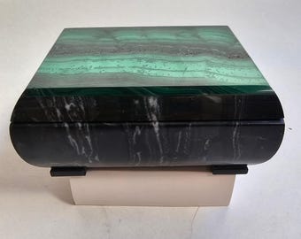 Malachite and Black Marble Jewelry Box from Russia. Handmade! House Hold Gift!