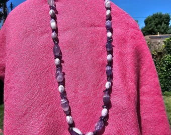 Natural Amethyst Beaded Necklace, Purple & Lavender Gemstone Nugget Necklace, Handmade Boho Jewelry