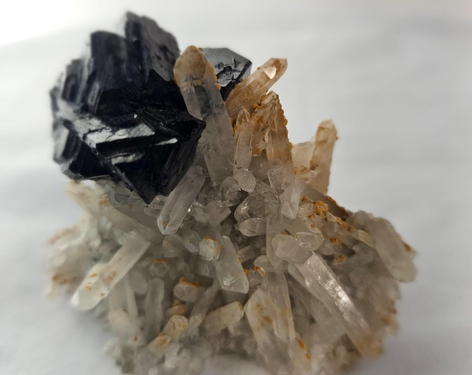 Galena Crystal on Quartz and Calcite from Dalnegrosk, Russia.