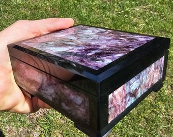 Charoite & Dolerite Jewelry Box from Irkutsk Russia – Rare Purple Stone Trinket Box, Crystal Gift Decor