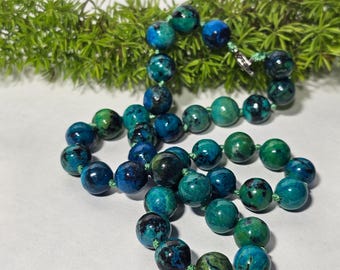 Natural Chrysocolla Beaded Necklace – Blue Green Gemstone Statement Jewelry Healing Crystal Gift