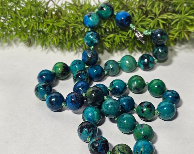 Natural Chrysocolla Beaded Necklace – Blue Green Gemstone Statement Jewelry Healing Crystal Gift