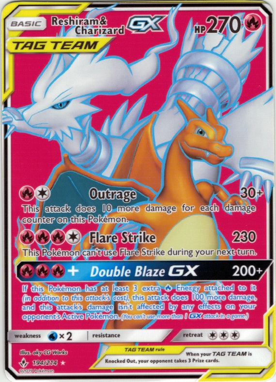 Reshiram Charizard Gx Proxy Hand Made Pokemon Card Etsy