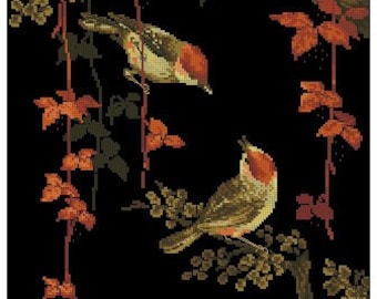 Kruissteekpatroon vogels pdf. Woondecoratie, verjaardagscadeau.