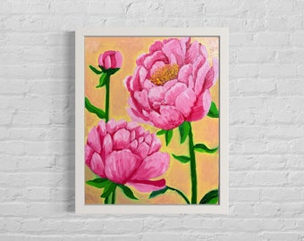 Peony painting, peony flower painting, oil painting on canvas, original painting