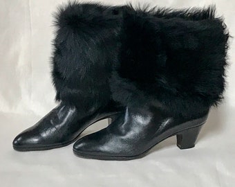 Genuine Leather and Suede Italian Boots by Vero Cuoio, vintage all leather boots with fold over fur-lined suede