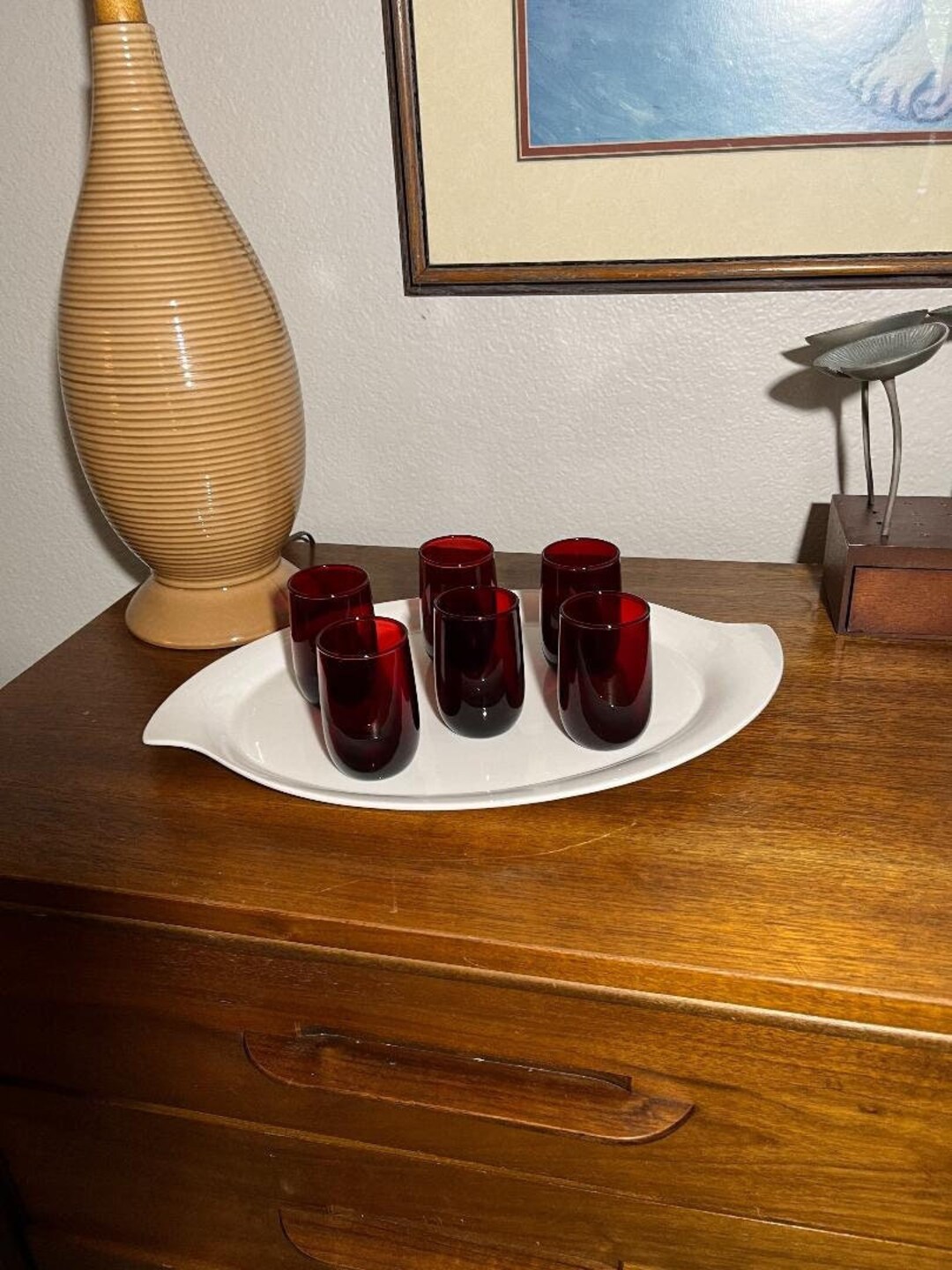 Vintage Ruby Red Juice Glasses Set of 6 5oz Etsy