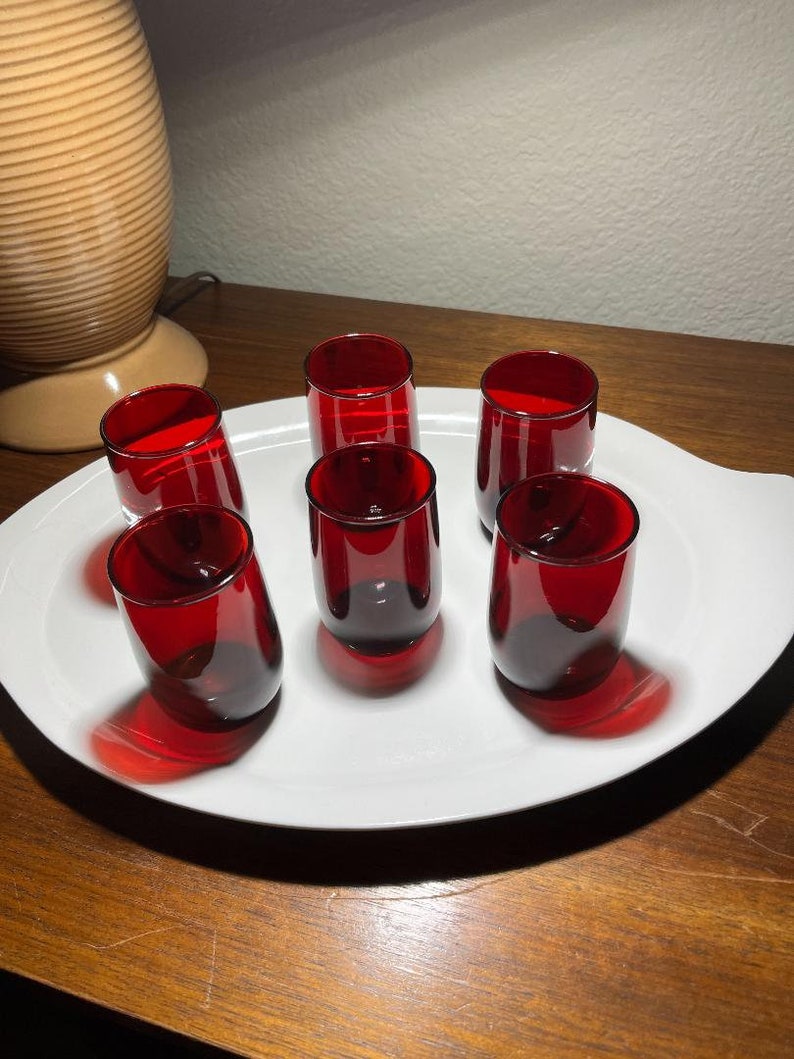 Vintage Ruby Red Juice Glasses Set of 6 5oz Etsy