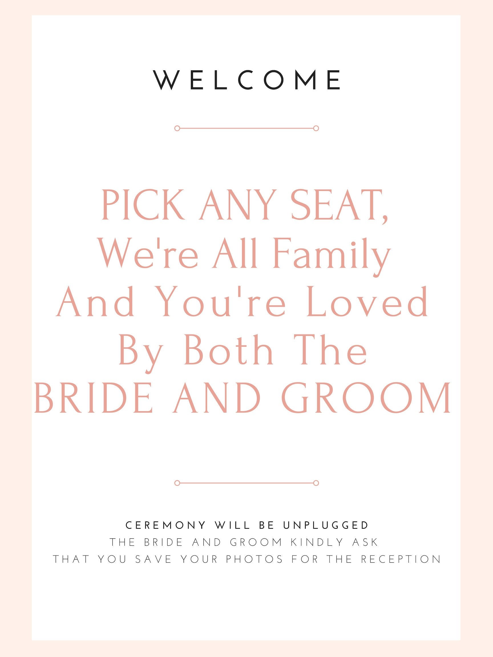 Wedding Ceremony Sign Open Seating Printable Sign Etsy