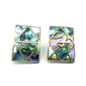 Vintage Taxco Abalone Shell Inlay Screw Back Earrings Mexico
