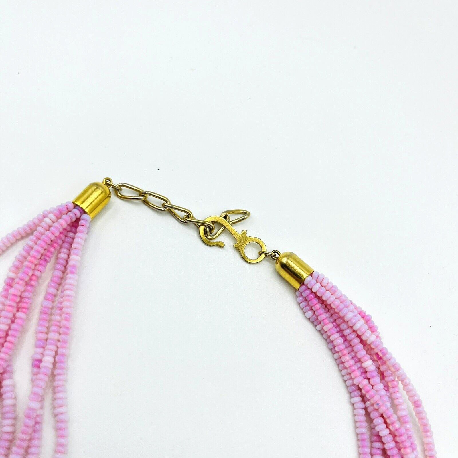 Multi Strand Pink Seed Bead Necklace Gold Tone Choker Bib Etsy