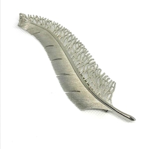Vintage Estate Feather Shape Silver Tone Statement Pin Brooch Large 5&quot;