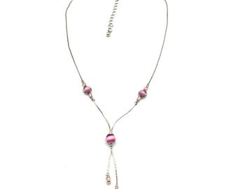 Collier en Y de perles thermodurcissables thermodurcissables lune rose argenté vintage 18 po.