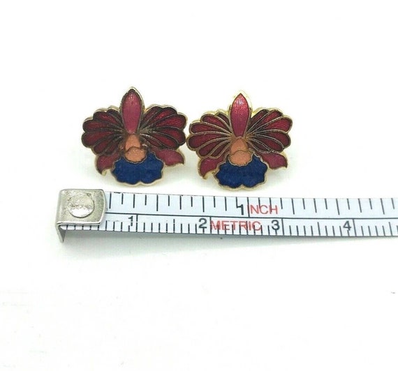 Dainty Vintage Lotus Flower Cloisonne Stud Earrin… - image 4