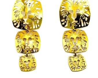 Boucles d&#39;oreilles pendantes vintage Anne Klein Open Work Lion Head Logo Post 2,25&quot;