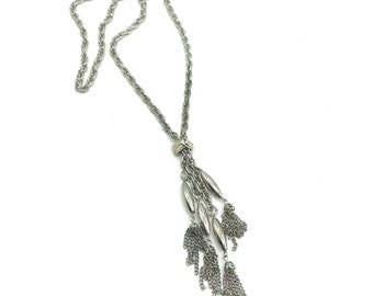 Vintage NY & Co Tassel Pendant Necklace Silver-Tone Chain 30"
