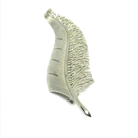 Vintage Estate Feather Shape Silver Tone Pin Broo… - image 2
