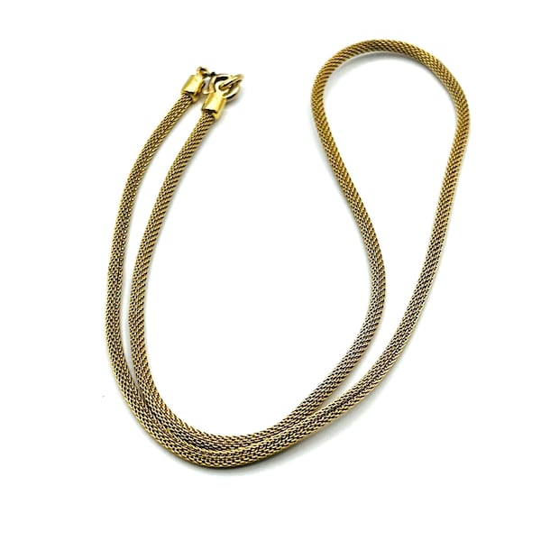 Vintage Gold Tone Metal Mesh Tube Necklace Single Strand 18"