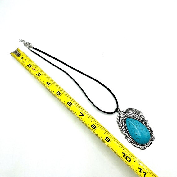 Vintage Large Faux Turquoise Pendant Necklace Sil… - image 6