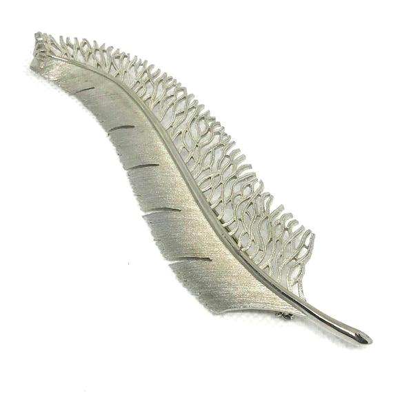 Vintage Estate Feather Shape Silver Tone Pin Broo… - image 1