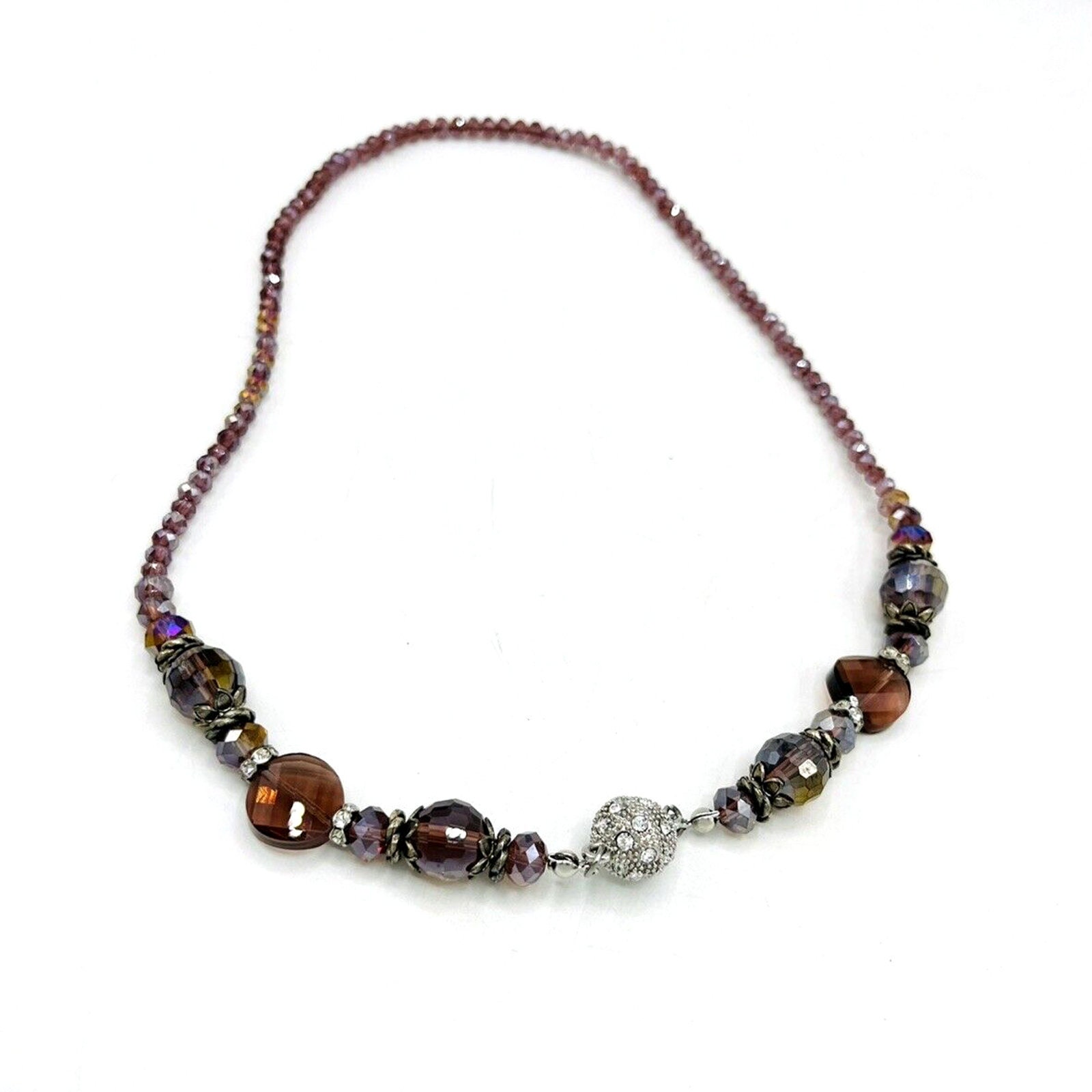 vintage Collier ras de cou simple brin lavande violet cristal AB perles de verre
