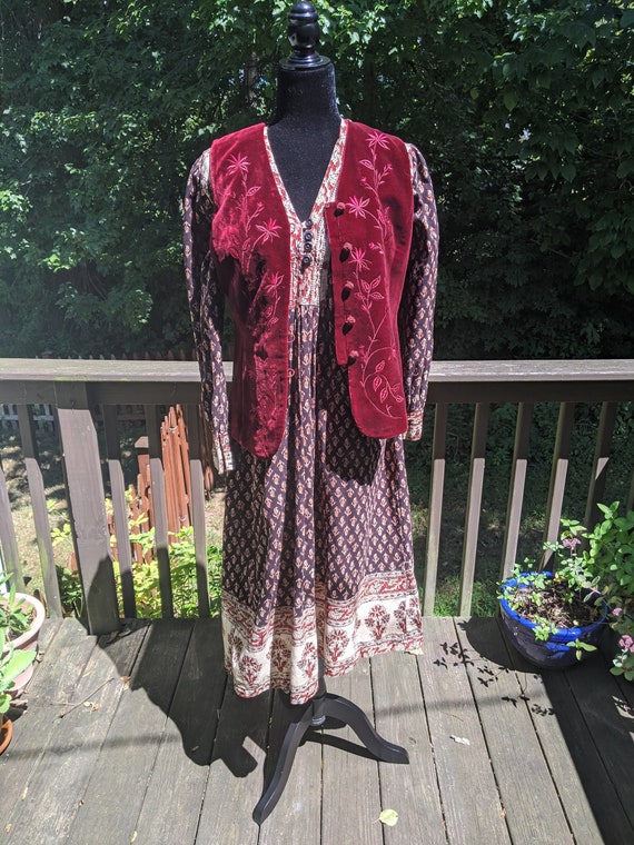 Indian cotton block printed dress/Sz Large/Block p