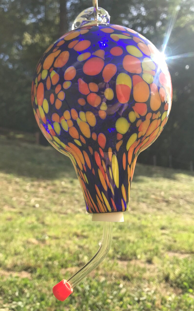 Hummingbird Feeder Blown Glass Etsy