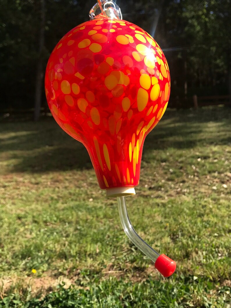 Hummingbird Feeder Blown Glass Etsy