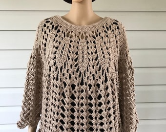 Everyday Poncho in Taupe lacy poncho fall poncho cool weather poncho festival poncho