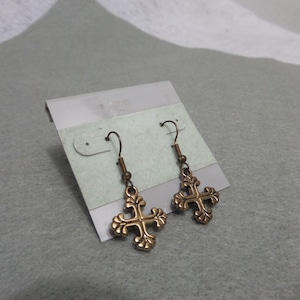 Gold Tone Cross Earrings