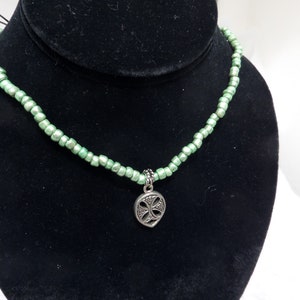 Sea Green with Celtic Cross Charm Necklace