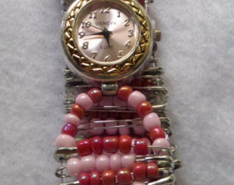 shades of pink safety pin watch