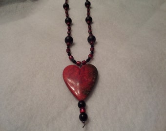 Red Wood Heart Necklace