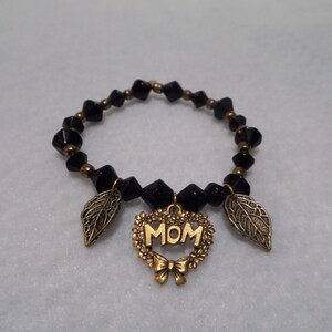 Black & Gold Mom Heart Bracelet