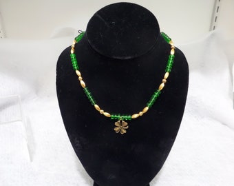 Gold and Green Shamrock Necklace