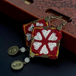 Southern Persian Earrings | Ethnic Embroidered Jewelry with Coins