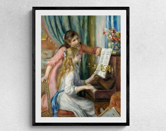 Two Young Girls at the Piano by Renoir - Museum Quality Art Print with Optional Wood Frame