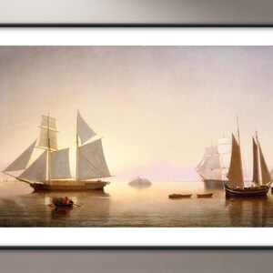 Becalmed off Halfway Rock: Fitz Henry Lane Fine Art Print with Optional Wood Frame
