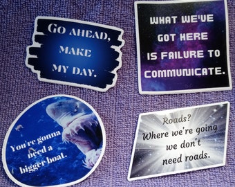 WHOSAIDTHAT Stickers-Set of 4 Legendary Movie Quotes – Sudden Impact | Jaws | Cool Hand Luke | Back to the Future