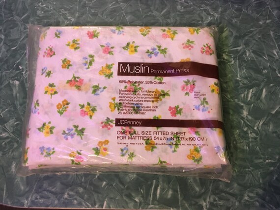 Jc Penney Vintage Muslin Floral Full Fitted Sheet Never Etsy