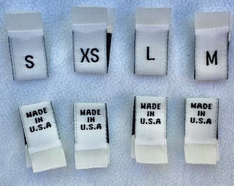 Woven White Size Labels Tabs Size XS S M L Clothing Garment Accessories Labels Cut and Folded Size Tags