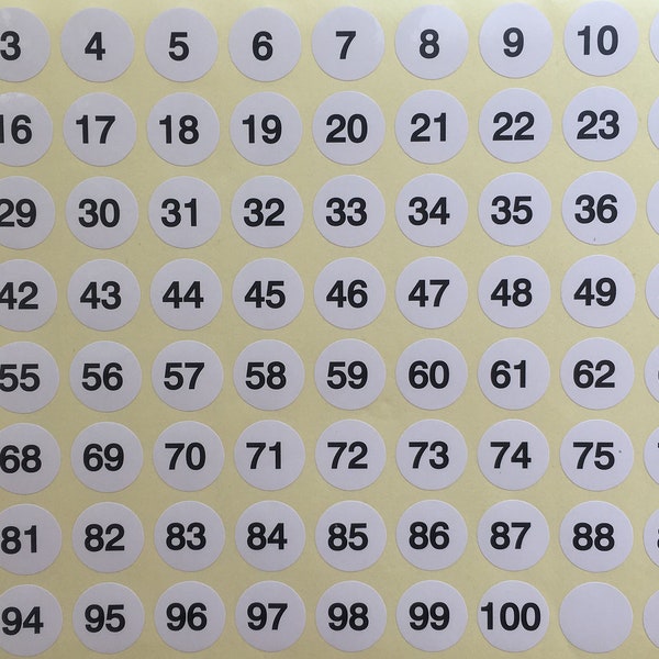 NUMBERS 1-100 Numbers Set  Stickers Sequential,1/2"x1/2",round Labels Consecutive,Number Sticker,Self Adhesive Label,Peel and Stick