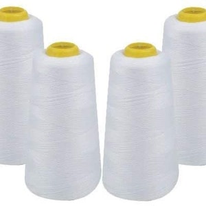 Hilo de coser multiusos blanco, 1 cono (4000 yardas cada uno) de carretes de poliéster de alta resistencia para coser, acolchar y máquinas Serger