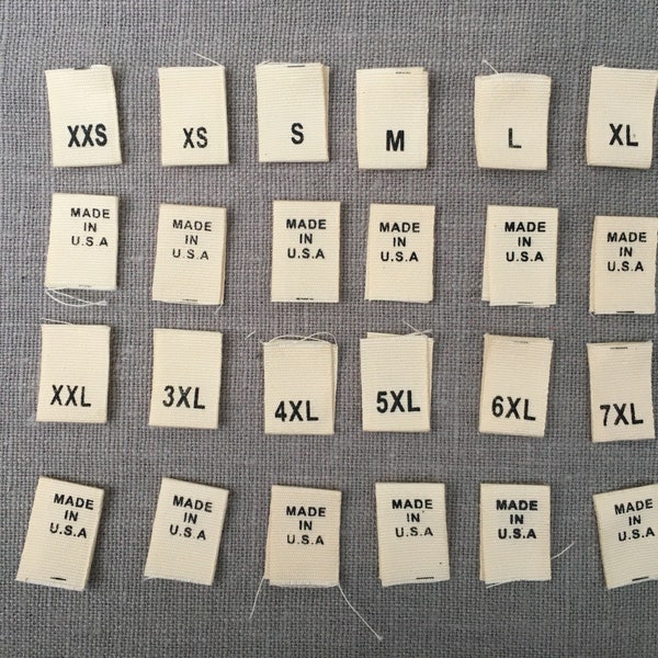 Size cotton labels  25 Garmen xxs XS S M L XL XXL 3XL 4XL 5XL  6XL 7XL